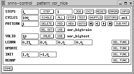 Control window for validation run